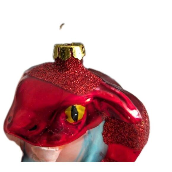 Red King Cobra Snake Christmas Ornament Blown Glass Glitter Blue 4” Serpent - Picture 3 of 10
